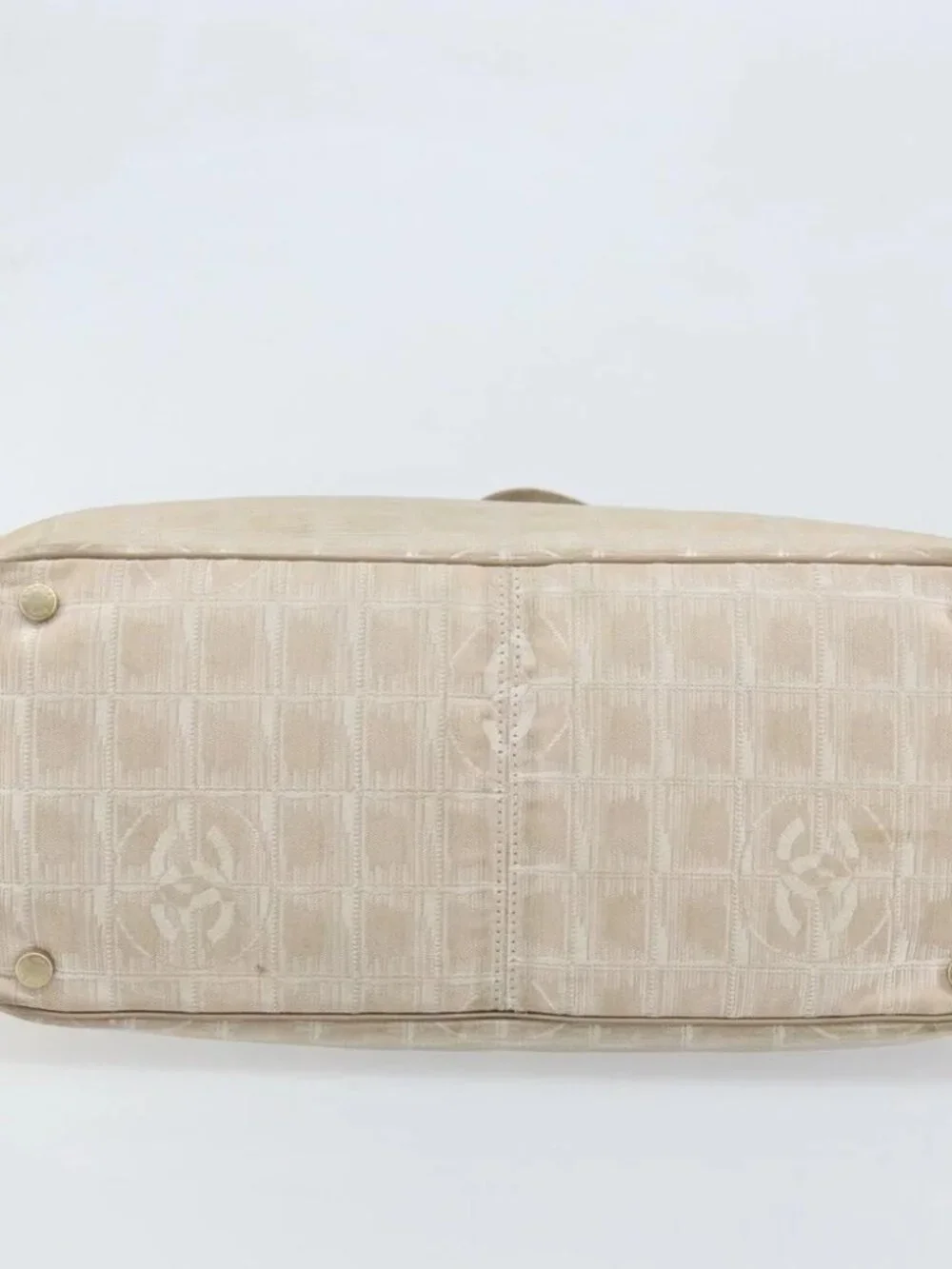 CHANEL New Travel Line Tote Bag Nylon Beige Gold CC Auth ti3788